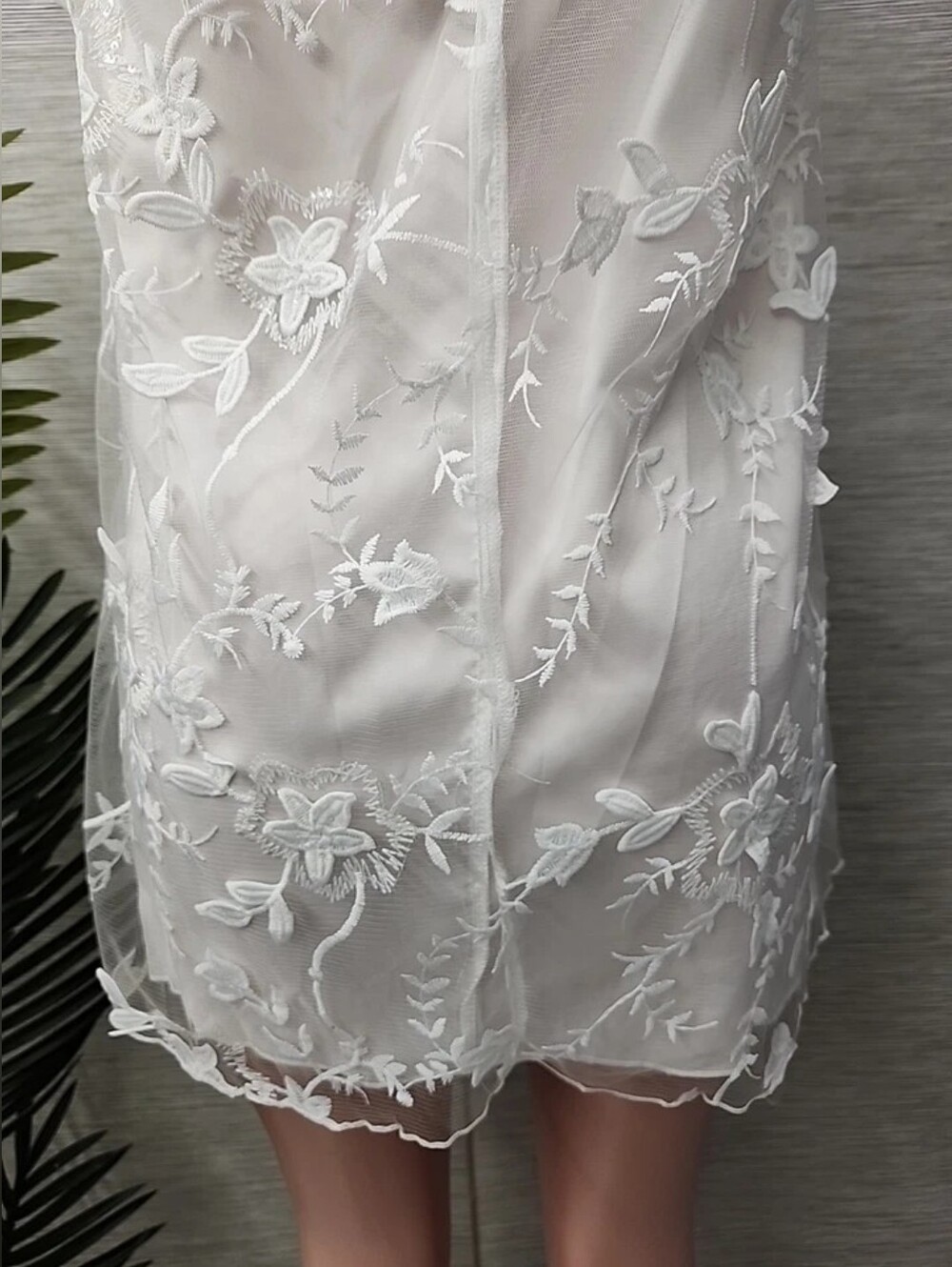 White Floral Embroidered Halter Mini Dress - Picture 5 of 5